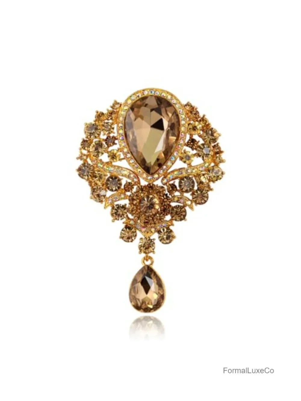 Rhinestone Crystal Flower Teardrop Brooch Pin for Wedding Bridal
